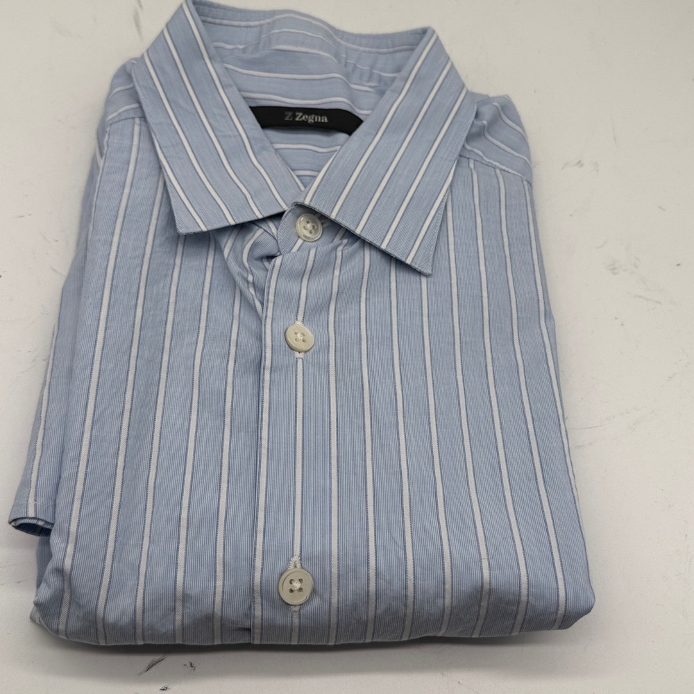 Z Zegna Light Blue and White Striped Shirt
